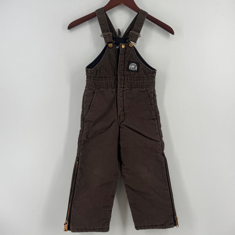 Vintage Polar King by Key Kids Brown‎ Insulated Duck Canvas Bib Overalls XS